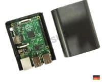 Schwarzes Raspberry-Pi-Case mit Ausschnitten fuer Boardanschluesse