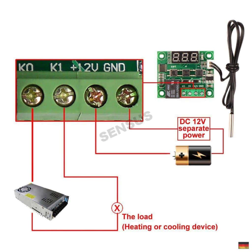 Produktbild von RUIZHI Digitaler Temperaturregler DC 12V 10A – Thermostat Mit Sensor, Heizen/Kühlen, -50 Bis 99°C
