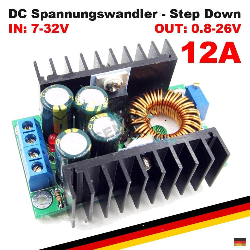 Spannungswandler 7-32V > 0.8-28V 12A  DC Step Down Wandler Spannung Strom  –