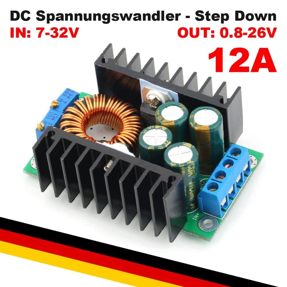 Spannungswandler 7-32V > 0.8-28V 12A  DC Step Down Wandler Spannung Strom  –