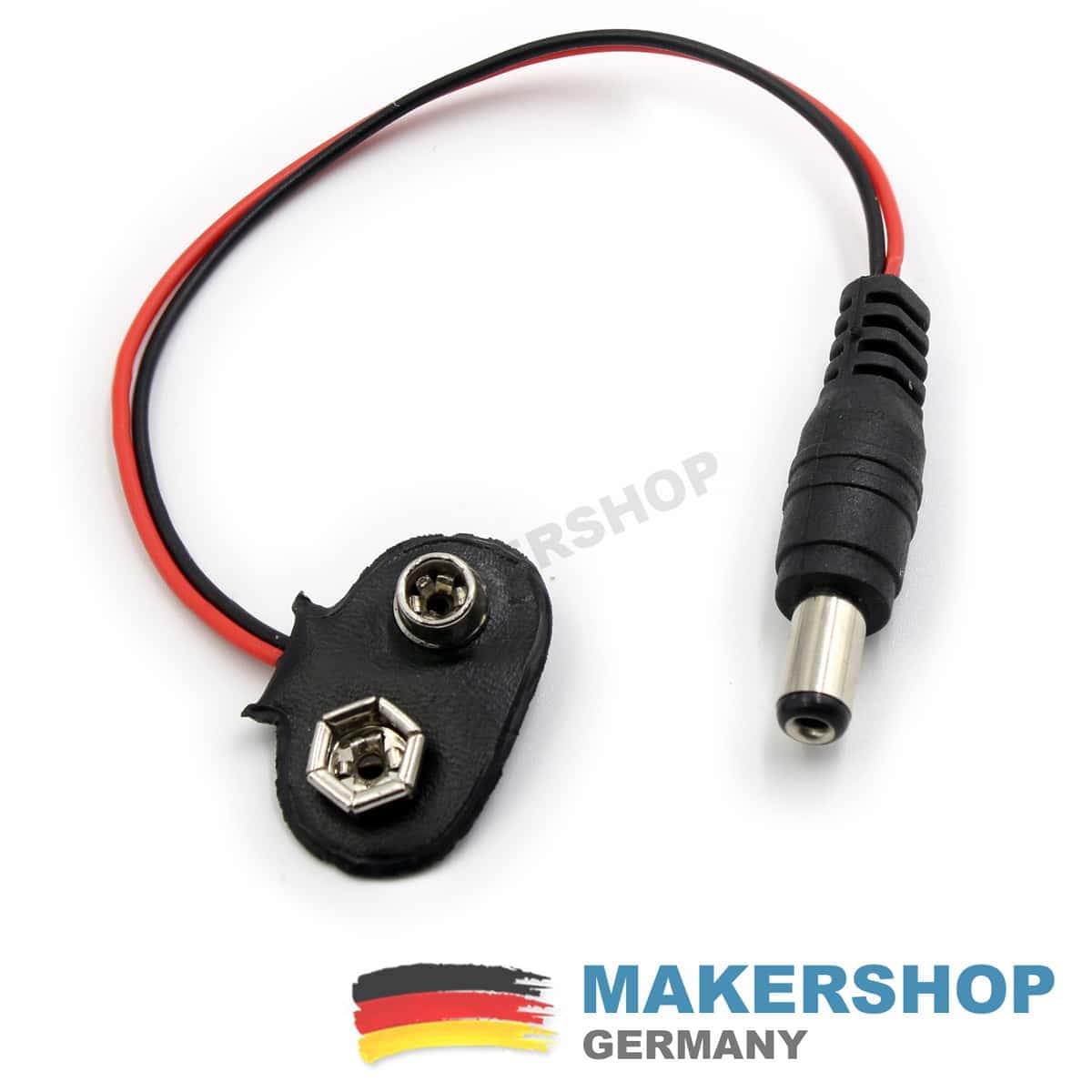 9 Volt Batteriehalter Clip Blockbatterie Batterie Halterung 9V DC Buchse, product image from Makershop