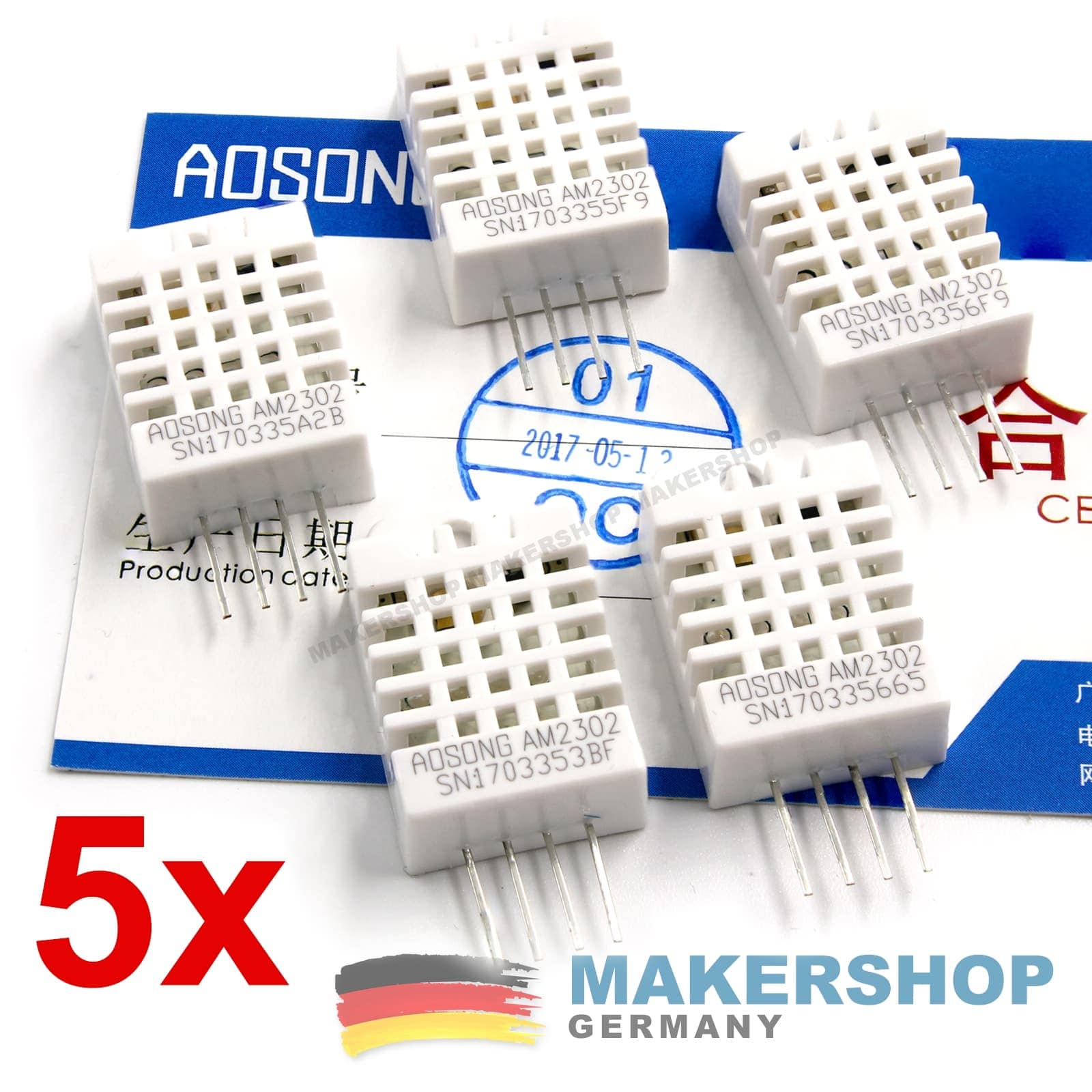 Aosong 5x DHT22 AM2302 Digital Temperatursensor Luftfeuchte Sensor Arduino Raspberry Pi, product image from Makershop