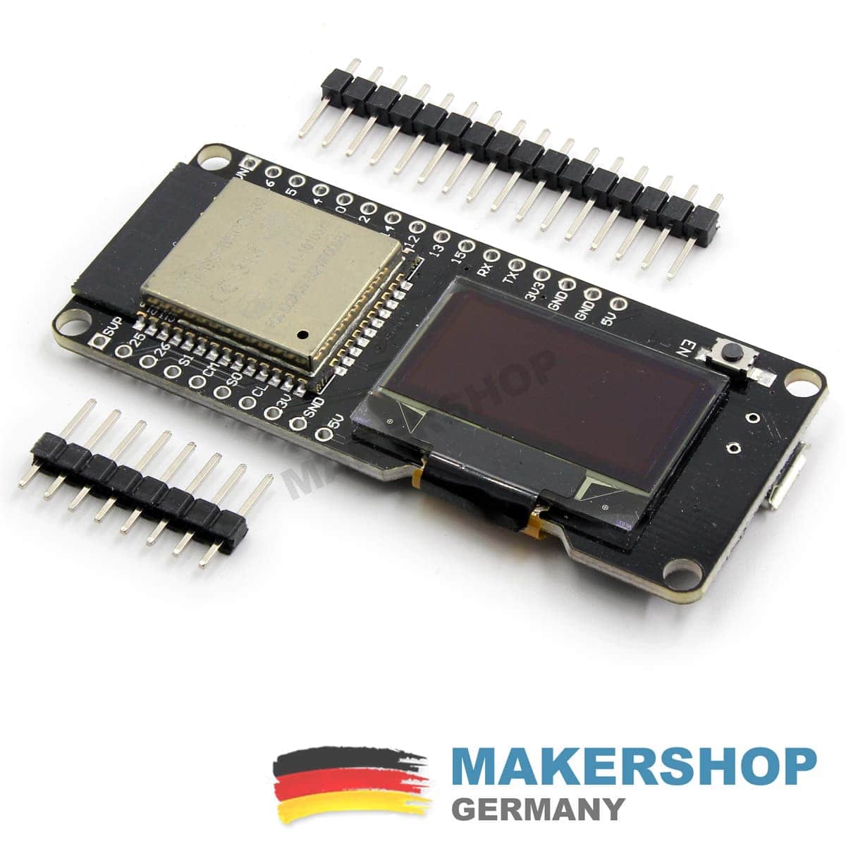 Espressif ESP32-S WiFi Bluetooth Development Board 0,96 OLED Display WROOM 32 NodeMCU, product image from Makershop