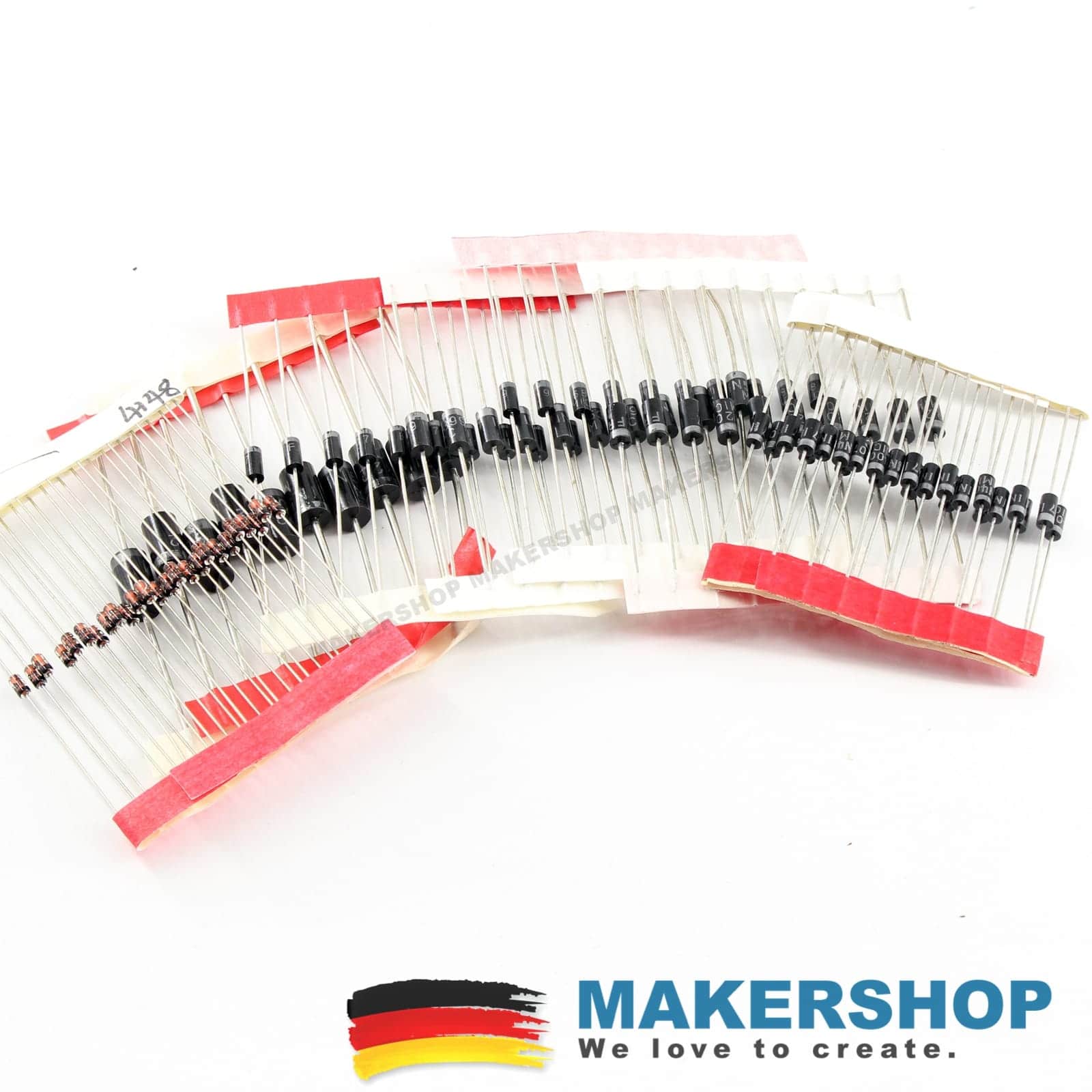 100 Stück Dioden Sortiment 8 Werte Kit 86063 1N4148 1N4007 1N5819 1N5399 usw., product image from Makershop