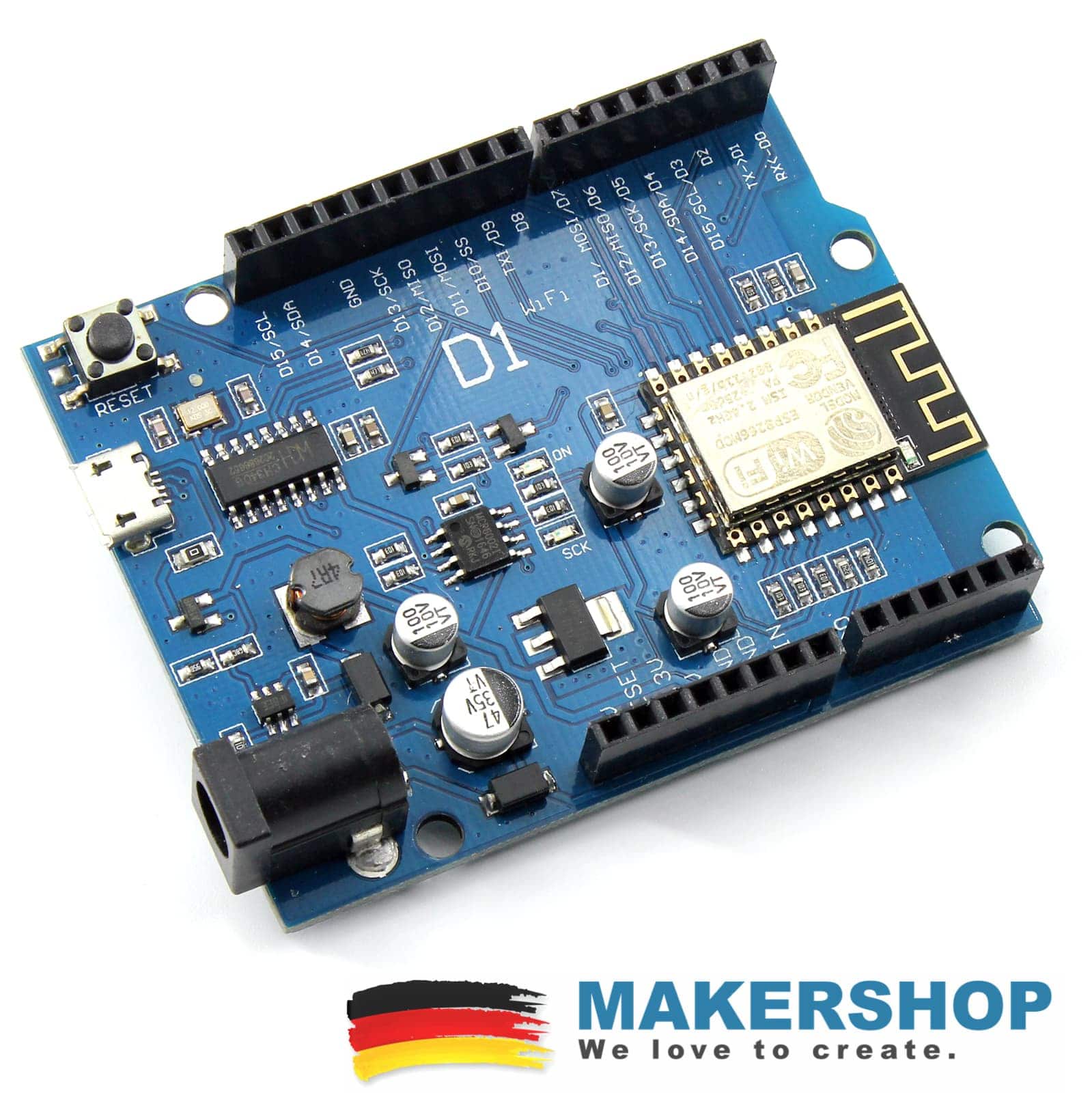 Wemos D1 Wifi ESP8266 Board kompatibel Arduino Uno, NodeMCU, Wifi, product image from Makershop