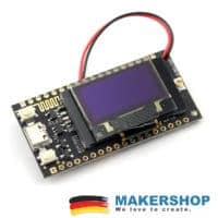 ESP32 LoRa OLED Board in Draufsicht mit USB-Anschluss und GPIO-Leisten