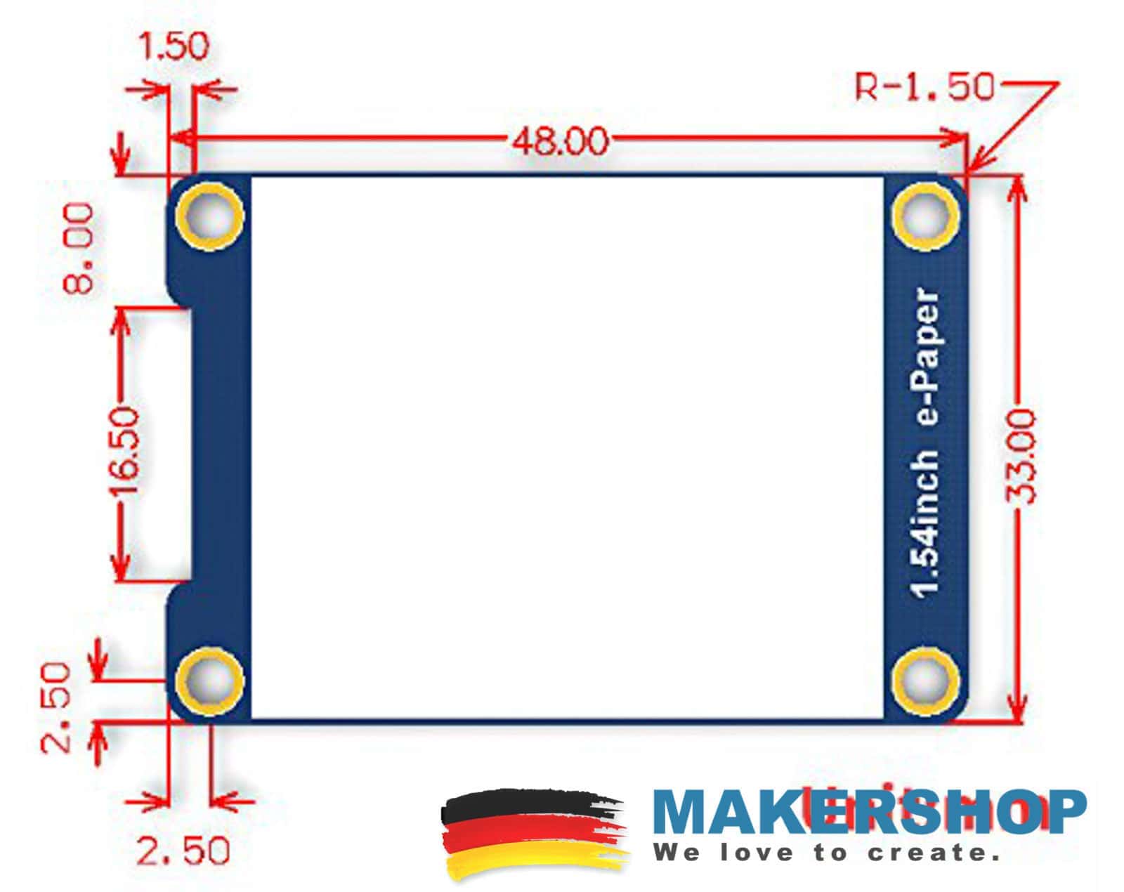 Waveshare E-Paper Abmessung