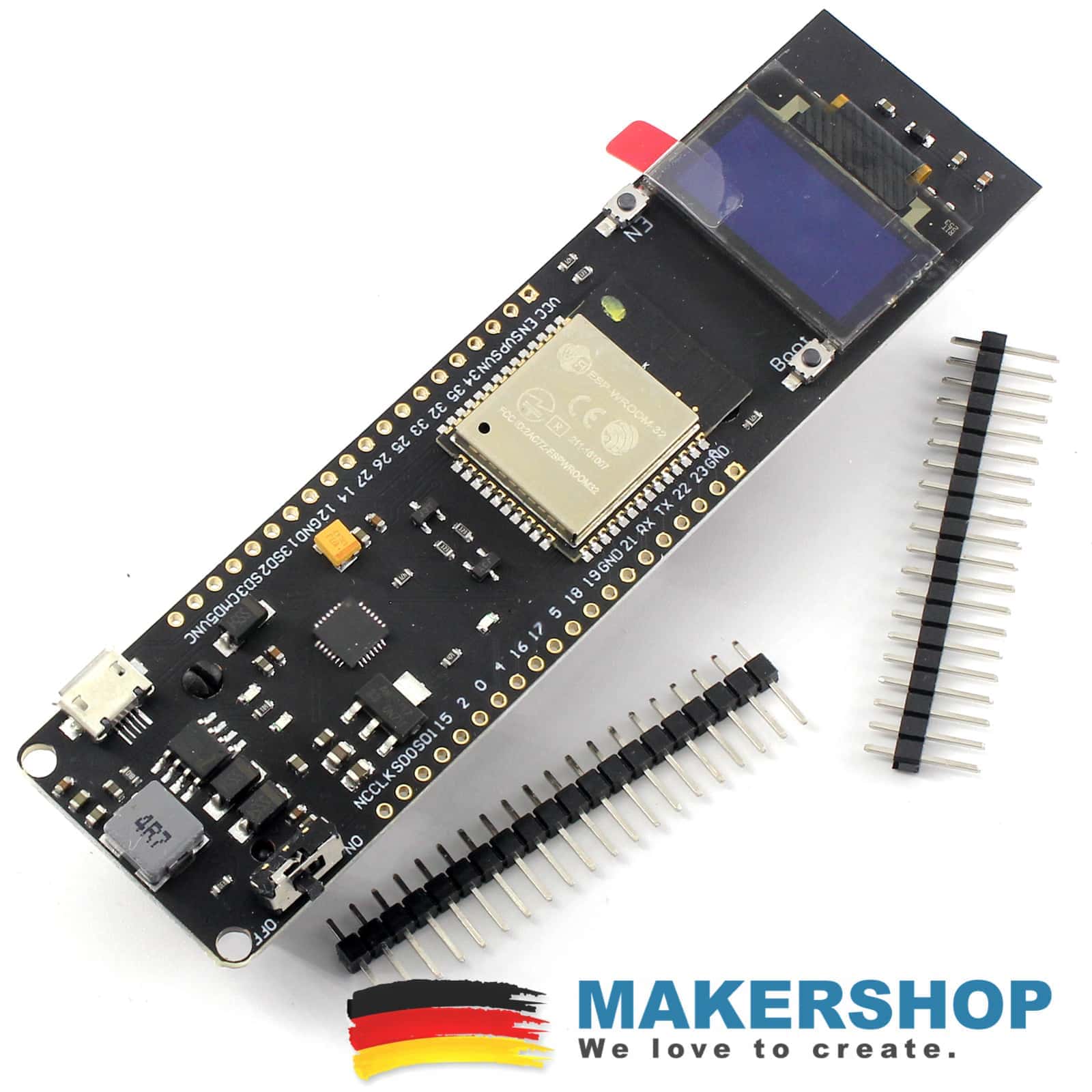 Espressif ESP 32 TTGO Board mit OLED Batterie Wifi WLAN ESP32 Lipo Mobil Akku Bluetooth, product image from Makershop
