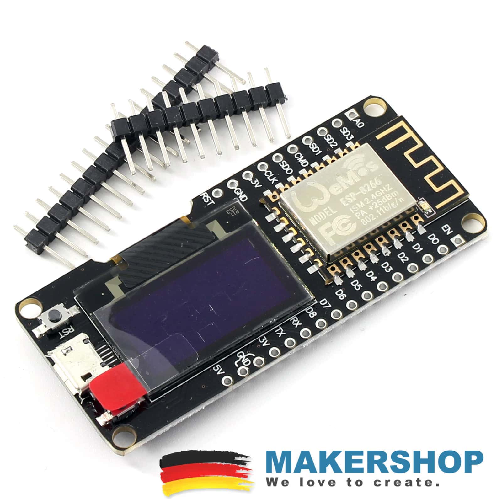 Espressif NodeMCU ESP8266 mit OLED Display Wemos ESP-12F CP2102 Development Dev Board, product image from Makershop