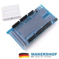 Prototype Shield für Arduino Mega in Draufsicht mit Pinreihen