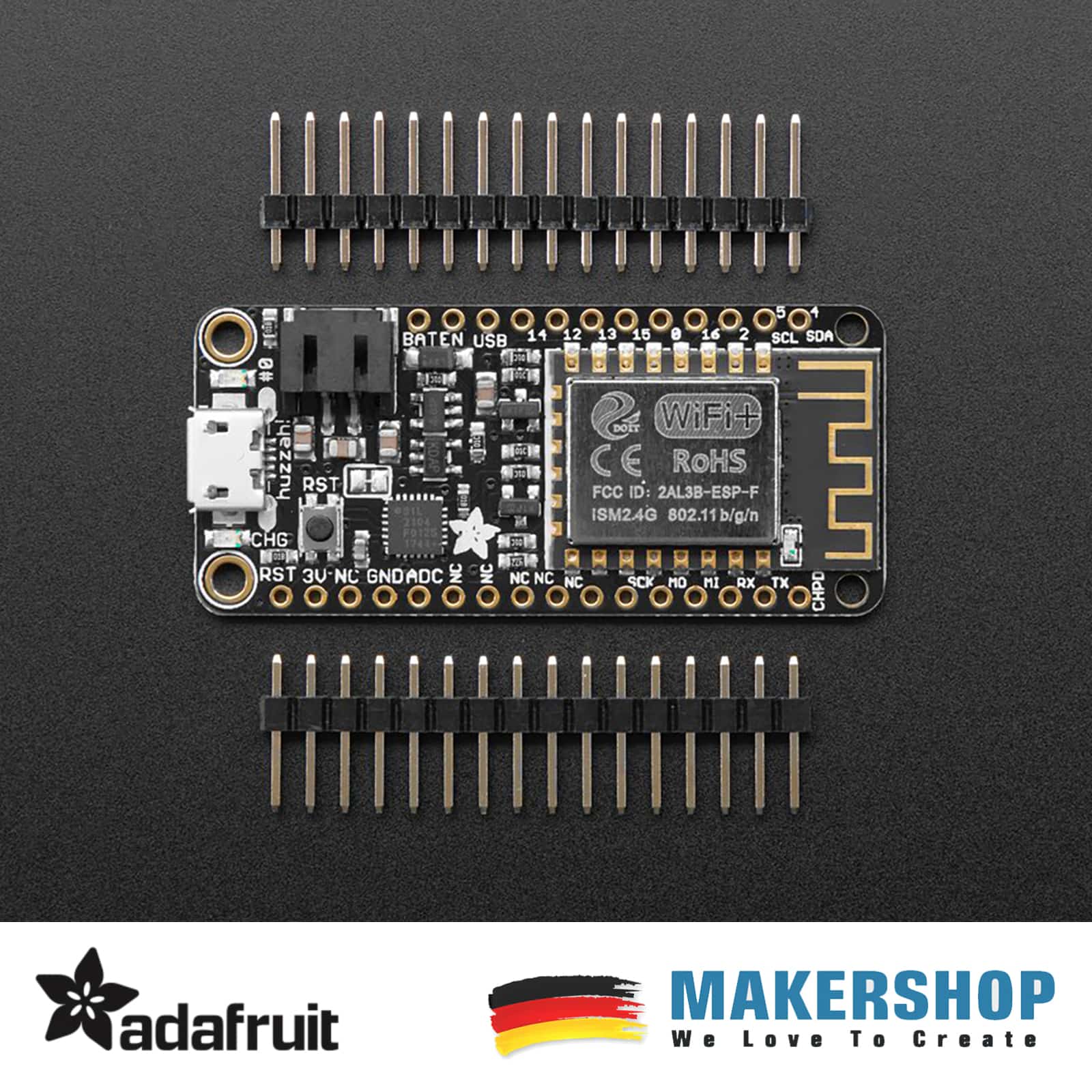 Adafruit Feather HUZZAH mit ESP8266 NodeMCU D1 Mini Dev Board 2821, product image from Makershop