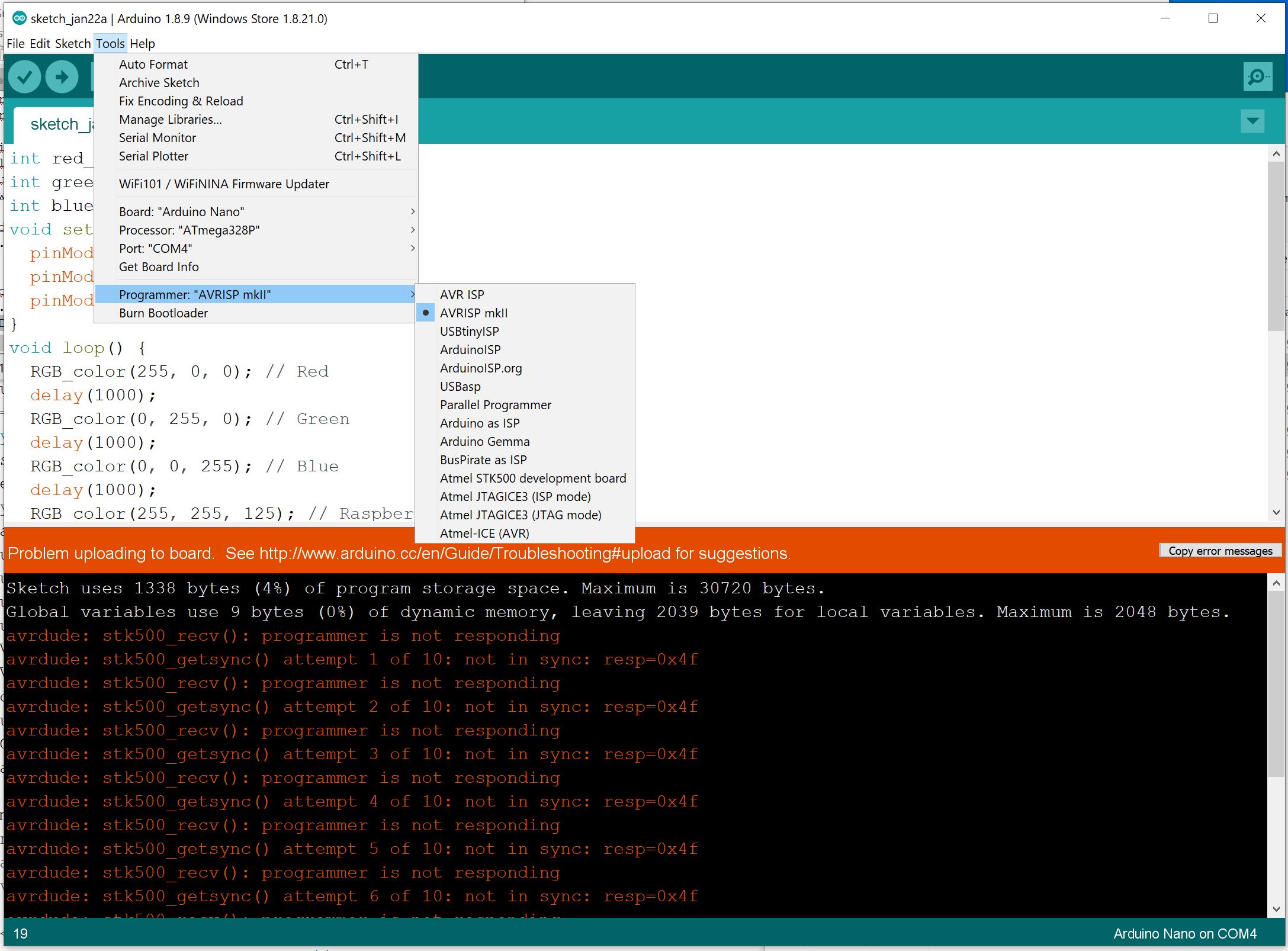 stk500_recv() programmer is not responding / Nano Atmega328P BEREITS ...
